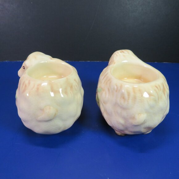 Tan Sheep Lamb (2) Tea Light Holders w Tree design on side Has Crazing Ceramic - Picture 3 of 15